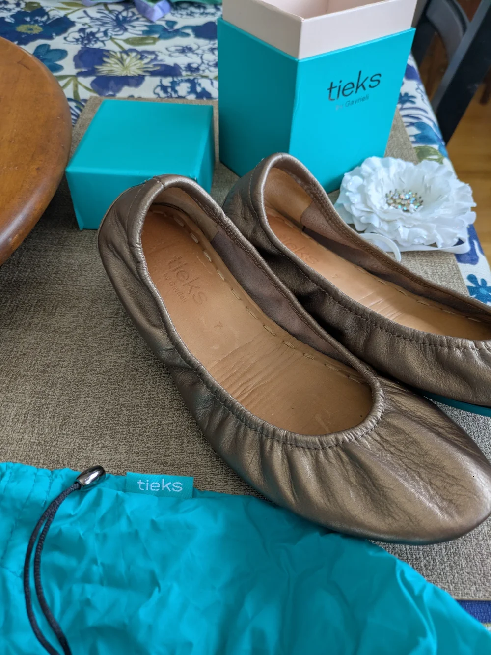 Tieks Metallic Bronze Leather Ballet Flats Size 7